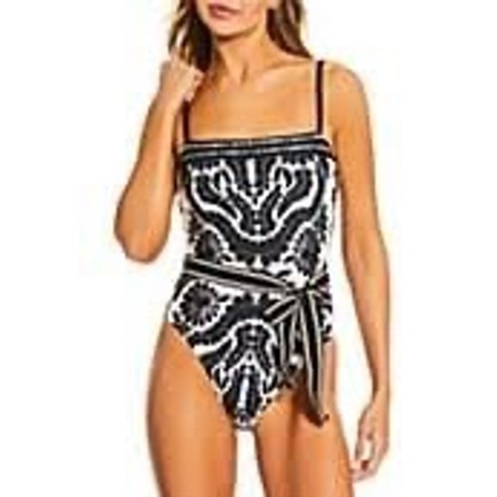 Antonio Melani Talavera Bandeau One Piece Swimsuit Black White Floral AM548556 L